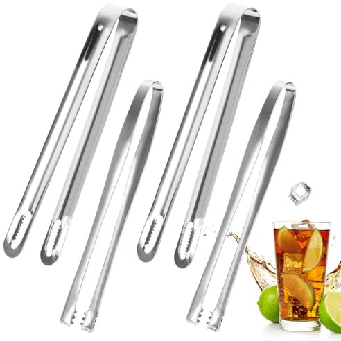 4 Stück Eiszange Edelstahl, Klein Zuckerzange Eiswürfelzange Süßigkeiten Zange Gebäckzange Servierzange für Kaffee Küche Hochzeit Bar Party Picknick