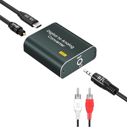 Digital zu Analog Audio Converter,192kHz DAC Wandler Digital Optical zu Analog 3,5mm AUX Audio,Optischer Audio Adapter mit Optical Kabel 3,5mm Audio Kabel und RCA Kabel