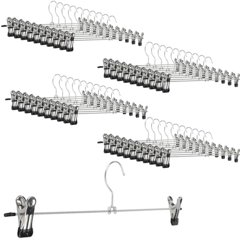 MOUYAT 45 Pack Skirt Hangers with Clips, Adjustable Trouser Hangers with Clips, Space Saving Skirt Hanger, Clip Hanger for Pants, Coat, 28.5 x 5 x 10 cm