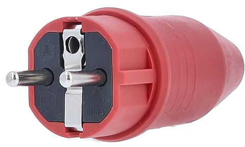 as - Schwabe Schutzkontaktstecker Rot - Für Leitungen bis max. 2,5mm² - Gummi Stromstecker für den Außenbereich geeignet - 230V / 16A - IP44, 62290