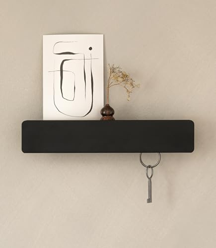 Kazai. Portachiavi da Parete 'Kian' | Design di Appendichiavi da Parete di Berlino | Porta Chiavi da Muro con Mensola in Metallo | Porta Chiavi Ingresso per Parete e Corridoio | Nero