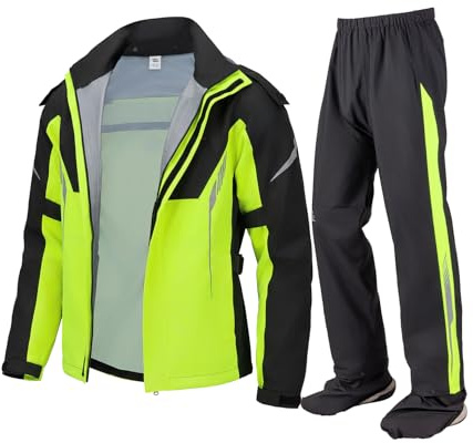 KEMIMOTO Combinaison de Pluie Moto Homme, 20000mm Imperméable Combinaison de Moto et Réfléchissante, Pantalon de Pluie Extérieur Blouson Léger pour Moto, Scooter, Touring