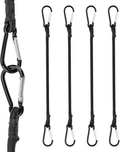 4 Pezzi Corde Elastiche con Moschettoni in Metallo, Cinghia Tensione Nera per Campeggio e Bici, Cavi Resistenti in Nylon 30cm per Fissaggio Bagagli, Teloni e Tende