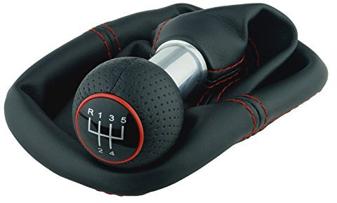 L & P Car Design L&P A0254-9 Schaltsack Schaltmanschette Schwarz Naht Rot Schaltknauf perforiert 5 Gang 12mm kompatibel mit VW Golf 2 II 3 III Polo 6N Passat 35i GTI Look Plug Play Ersatzteil