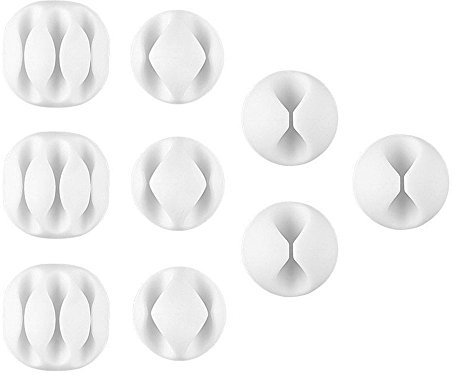 White Cable Tidy Clips, U-horizon 9 Pack Long Lasting Cable Drop Organizer, Cord Management System, Desktop Wire Holder, Hider for Computer or Mouse Cord, Home Office, White
