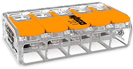 10 pezzi Wago 221-415 Morsetto di collegamento 5 conduttori con leva di comando 0,2-4 qmm esecuzione piccola, trasparente
