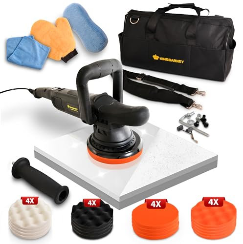 Pulidora excéntrica, 810 W, con carrera de 15 mm y cable de 6 m, incluye bolsa y esponja de pulido, lijadora excéntrica, pulidora para coche con pantalla digital (set M)