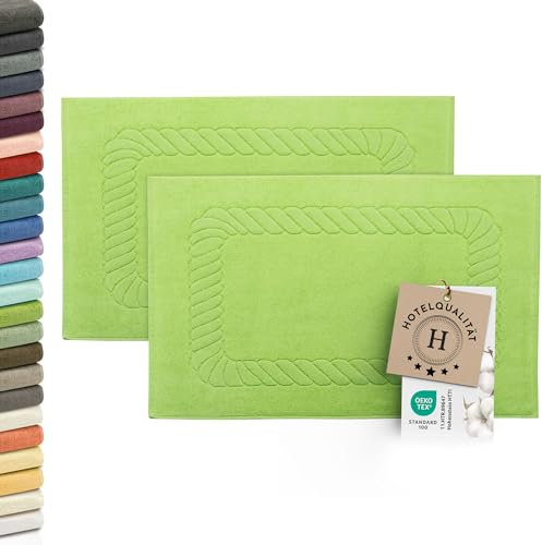 ZOLLNER 2er Set Badematten - weiche und saugstarke Duschvorleger - waschbar bis 95°C - Baumwolle - 50x70 cm in grün