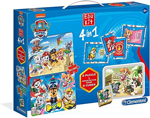 Clementoni - 18097 - Edukit 4 in 1 - Paw Patrol (memo, 2 puzzle da 30 pezzi, cubi) - Made in Italy - Memory - Gioco di Memoria e logica, puzzle bambini, gioco educativo 3 Anni+