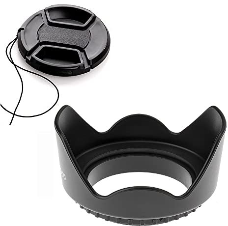 58mm Tulip Flower Lens Hood & 58mm Lens Cap Compatible for Canon 1500D 1300D 90D 200DII SL3 Camera kit EF-S 18-55mm Lens (1+1Pack)