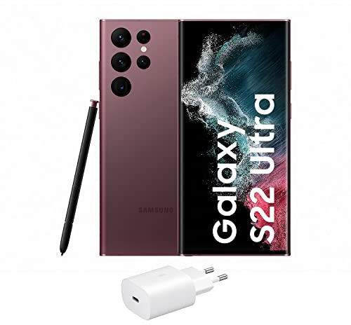Samsung Galaxy S22 Ultra 5G + Charger - Free Mobile Phone 512GB Android Smartphone Burgundy (Spanish Version)