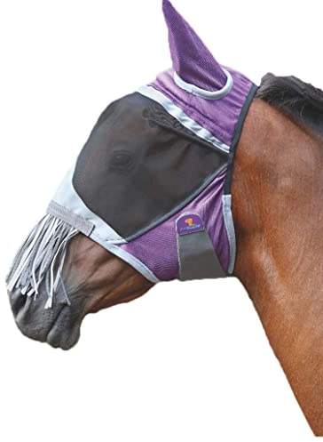 Shires Deluxe Horse/Pony Fly Mask With Nose Fringe, UV Protection (Pony, Purple)