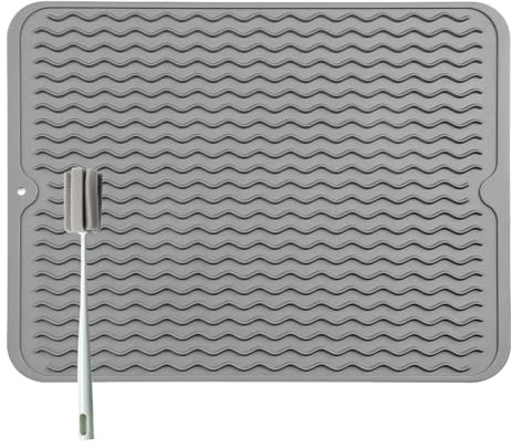 Bibykivn Diskställ i silikon – 39,9 x 30 cm dräneringsbrädmattor, BPA-fri, torkmatta för köksbänk, värmebeständig, halkfri, silikonmatta med rengöringsborste för svamp