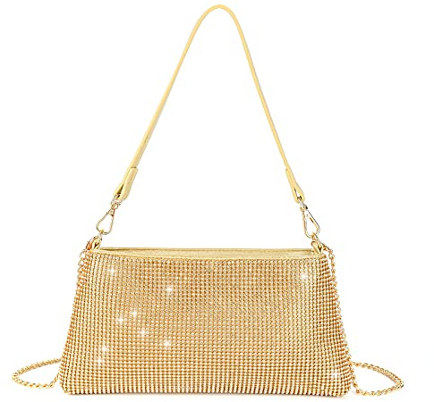 Valleycomfy, Bolso de mano de noche con diamantes de imitación para mujer, para graduación, cóctel, fiesta, boda, compromiso, Oro