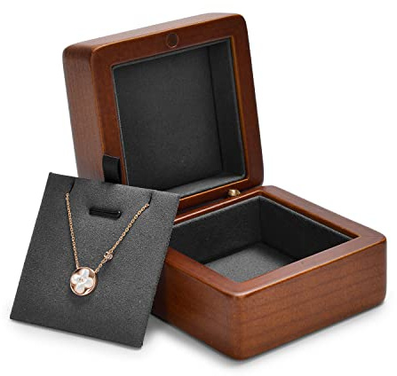Oirlv Vintage Nussbaumholz Anhängerbox Halskettebox Schmuckkästchen für Verlobungs Jahrestag Valentinstag Geschenkbox(Dunkelgrau)