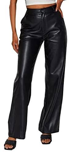 LOIJMK Pantaloni da donna in pelle, pantaloni a vita alta, in PU, pelle sintetica, pantaloni sexy in pelle sintetica, pantaloni skinny, pantaloni aderenti, pantaloni lunghi, pantaloni casual, con