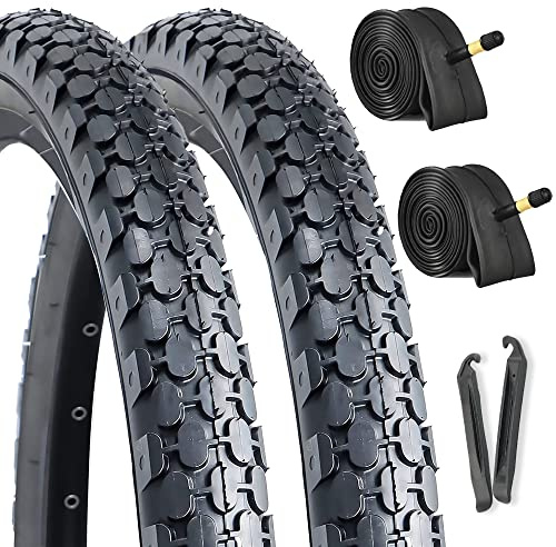 2-Pack Cruiser Bike Tires Set: Hycline 26x2.125 inch Folding Replacement Puncture-Resistant Bicycle Tires and Pair 26-inch Inner Tubes with Tire Levers for Beach or Urban City Commuter Bike-Black