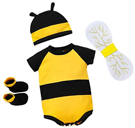 Lito Angels Vestito Costume da Ape Pagliaccetto per Bimba Bimbo, Body Tutina con Ali, Calzini e Cappello Taglia 9-12 mesi, Giallo Nero (Etichetta in Tessuto 100)