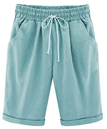 oglccg Half Pants Plus Size Knee Length Cotton Linen Shorts with Pockets Summer Solid Beach Vacation Shorts Straight Leg Trousers Drawstring Elastic Waist Bermuda Shorts Work Shorts, Mint Green, XXL