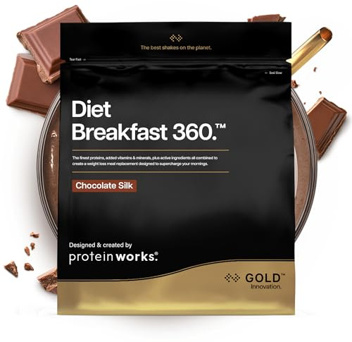 Protein Works | Diet Breakfast 360 - Gold, Chocolate Silk, 18 Servings, 1kg | Diet Meal Replacement Shake, Supports Weight Loss, Added Caffeine, Green Tea Extract, Yerba Mate, 24 Vitamins & Minerals