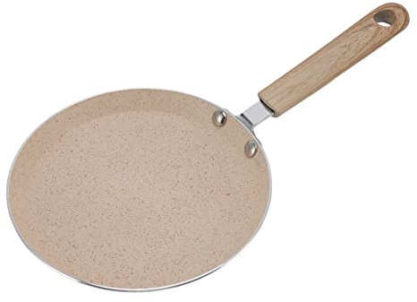 Poêle à Crêpes, Poêle Antiadhésive en Alliage D'aluminium, Poêle à Crêpes, Poêle à Crêpes avec Manche en Bois pour Cuisinière à Gaz, Cuisinière à Induction, 7in Beige (22CM)