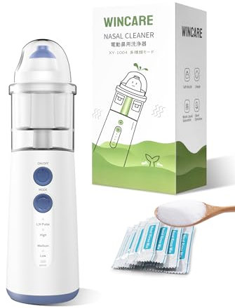 WINCARE Nasenpflege für Nasennebenhöhlenentlastung, Nasenreiniger, Sinusspül-Set mit 10 Salzpackungen, tragbares Nasenbewässerungssystem für Kinder und Erwachsene, angetriebener Sinusreiniger,