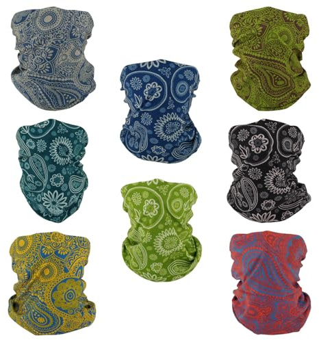 SMEHCF 8 Multipurpose Bandanas for Women Men Headband Balaclava Hair Head Scarf Face Half Airsoft Paintball Mask Neck Gaiters Breathable Reusable Washable Black Yellow Red Blue Green Cashew Flower