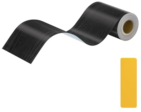 Lifuncren 10 cm x 15 m Bordi Adesivi per Pareti, Impermeabile Rimovibile Bordo Adesivo per Mobili, Adesivo Effetto Legno Greca Adesiva per Parete Carta da Parati per Porte Pavimento (Nero)