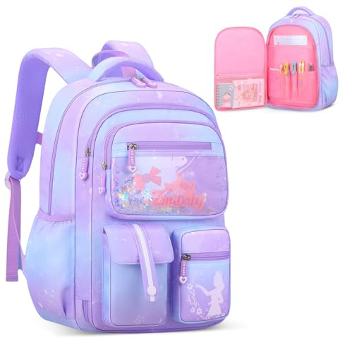 IvyH Kinderrucksack Mädchen Rucksack Kinder 6-10 Jahren, Schultasche Mädchen 1-3. Klasse Schulranzen Groß für Grundschule Kindergartenrucksack für Schule und Reisen, Lila