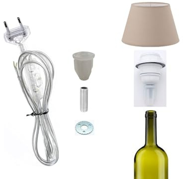 prometeo electronics Kit illuminazione Bottiglia Cavo 1,5mt trasparente + Portalampade bianco per paralume completo di accessori di fissaggio (1 Pcs)