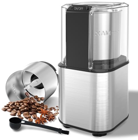 OMISOON Macina Caffe' Elettrico 150W, Macinacaffè Elettrico con Contenitori Rimovibili in acciaio inossidabile, 60g Capacità, per Chicchi di Caffè, Spezie, Cereali, Pepe, Noci
