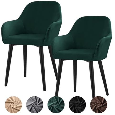 Alishomtll Lot de 2 housses de chaise extensibles en velours - Housse universelle pour fauteuil avec accoudoirs - Amovible et lavable - Pour chaises de salle à manger, cuisine, banquet, mariage et