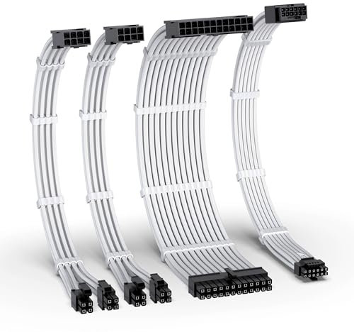 EZDIY-FAB 12VHPWR PSU Kabelverlängerung Kit,16AWG PCIE 5.0 Stromversorgungskabel Verlängerung-1x 24 Pin ATX /2x 8Pin (4+4) EPS / 1x12+4 pin,Sleeve Kabel 300MM mit Kämmen-Weiß