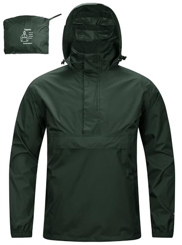 33,000ft Men's Waterproof Rain Jacket Packable Reflective Hooded Raincoat | Stowaway Hood, Taped Seams, Breathable, Windproof, Lightweight, Side Zipper, for Hiking Camping Traveling Cycling