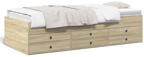 Faroom Cama de día con espacio de almacenamiento, sofá cama con 6 cajones y somier, cama individual de 100 x 200 cm, cama funcional de almacenamiento, cama juvenil de roble Sonoma