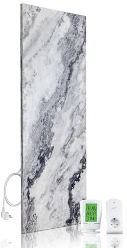 Marwona Calefactor de infrarrojos de piedra natural con termostato I 800 W I Carrara-Optik B-800 I Radiador Eléctrico de Pared Eficiente I 5 años de garantía I Calidad alemana I Qualidad B