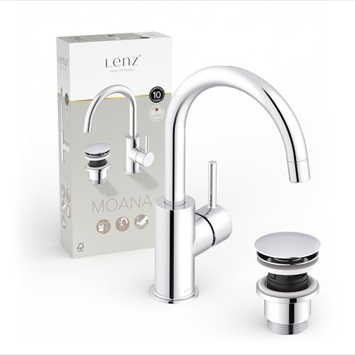 Lenz Robinet de lavabo Moana en chrome - Économe en eau grâce à la buse de mélange de qualité supérieure - Installation et nettoyage faciles - Bec arqué pivotant à 360° - 46012302