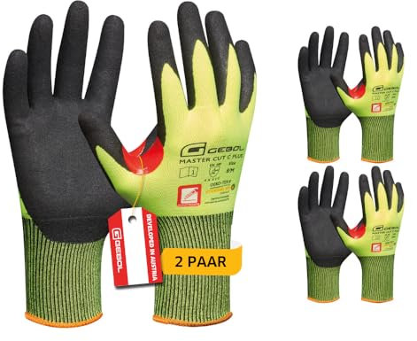 Gebol Master Cut C Plus, 2 Paar Schnittschutzhandschuhe mit Nitril-Beschichtung & Verstärkung für Herren, Schnittfeste Handschuhe Klasse C für Öl & Nässeschutz, L (Gr. 9)