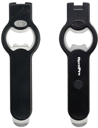 2-in-1 Magnetic Soda Can & Beer Bottle Opener-Dual Magnets for Fridge & Cap Catcher, Heavy Duty Stainless Steel, Perfect for Big Hands,Long nails, RV, Bartender, Gift for Father, Black, Openpro 2 Pack