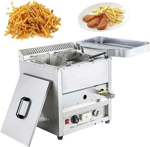 Friteuse à gaz professionnelle, friteuse à gaz propane de comptoir, contrôle de ome, friteuse à gaz avec réservoirs en acier inoxydable, panier de table, friteuse à réservoir grande capacité