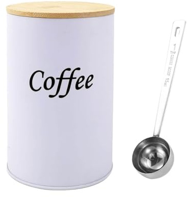 GANILITY Barattoli Caffè, 500 ml Contenitore per la Conservazione dei Chicchi di Caffè, Contenitore per Caffè con Coperchio in Legno, Adatto per lo stoccaggio di fave di Cacao e Avena(Bianco)