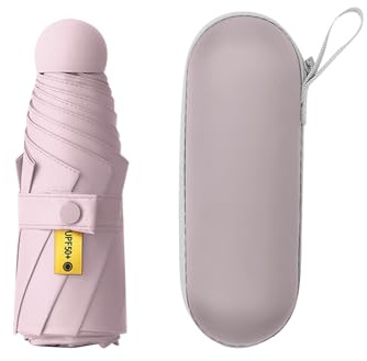 Hinapan 1 mini ombrello da viaggio, piccolo ombrello con custodia per capsule, tasche, leggero e portatile, protezione UV, per donne, uomini, bambini, Colore: rosa.