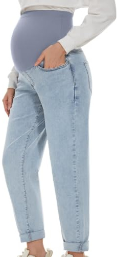 ORANDESIGNE Jeans Premaman da Donna Comodi Elasticizzati Stile Boyfriend per Gravidanza A Azzurro M