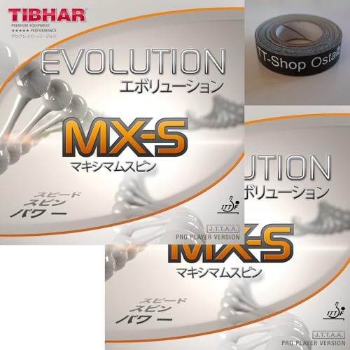 Tibhar Evolution MX-S - Rivestimento per ping-pong in confezione da 2 pezzi, con nastro TT-Shop Ostalb da 50 cm