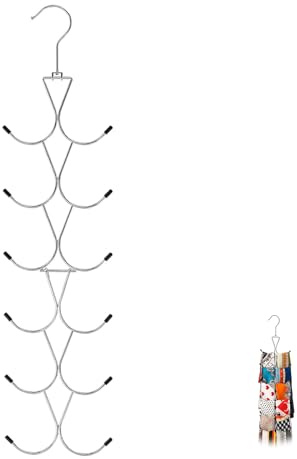 Cintre Porte Foulard, Porte-écharpe à 12 Compartiments Porte-Cravate Crochets pour Garde Robe Rangement Peu Encombrant pour Châles et Accessoires pour éCharpes ChâLes Ceintures Et Cravates（Argent）