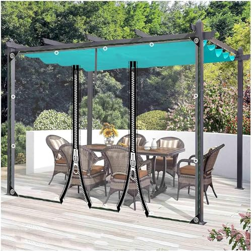 Paneles laterales de lona transparente, cortinas de lona impermeables resistentes a los rayos UV con puerta con cremallera para pérgola, garaje, camping, cortinas de lluvia de PVC, 1,2 x 2,8 m