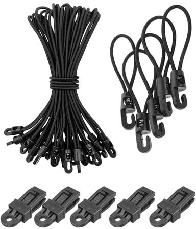Fokroin Elastici con gancio, 25 Pezzi, 10 cm, nera, Corde di Tensionamento in Gomma, per Teloni Occhiellati e Striscioni, Elastiche per Telone, Campeggio, Bagagli