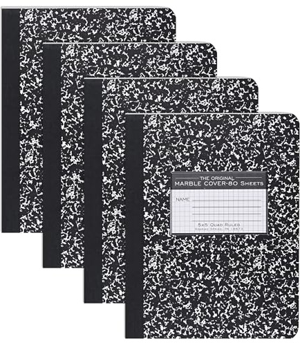 ROARING SPRING Graph linjerat inbunden kompositionsbok, 4 stycken, 24,8 x 19,1 cm, 80 ark, svart marmoromslag