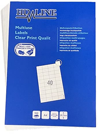 LEYF 1 X A4 etiquetas de dirección 70 x 37 mm, papel autoadhesivo mate, imprimibles, etiquetas universales,adhesivo permanente,(1 paquete x 100 hojas x 40 etiquetas), blanco, 1Xlabel-40up