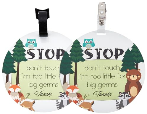 PLIGREAT 2 Pack Please Dont Touch Baby Signs, Stop Touching Baby Sign for Baby Carriers Baby Car Seat, No Touching Kissing Baby Sign for Newborn Baby Girl Boy Stroller Tags with Hanging Strap and Clip